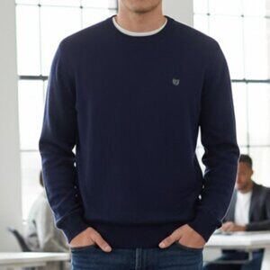 Chaps Men’s Knit Sweater XL Navy Blue Crewneck Cotton Pullover Laurel Logo NWT